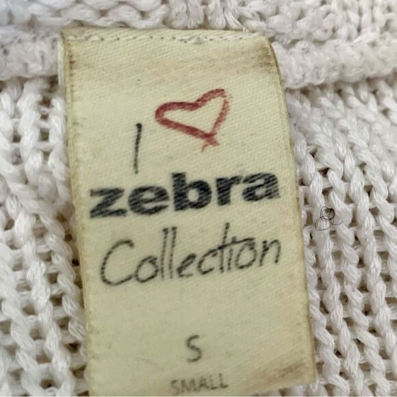 Zebra Cream Cable Knit Cropped Scoop Neck Sweater Size Small - Picture 7 of 9